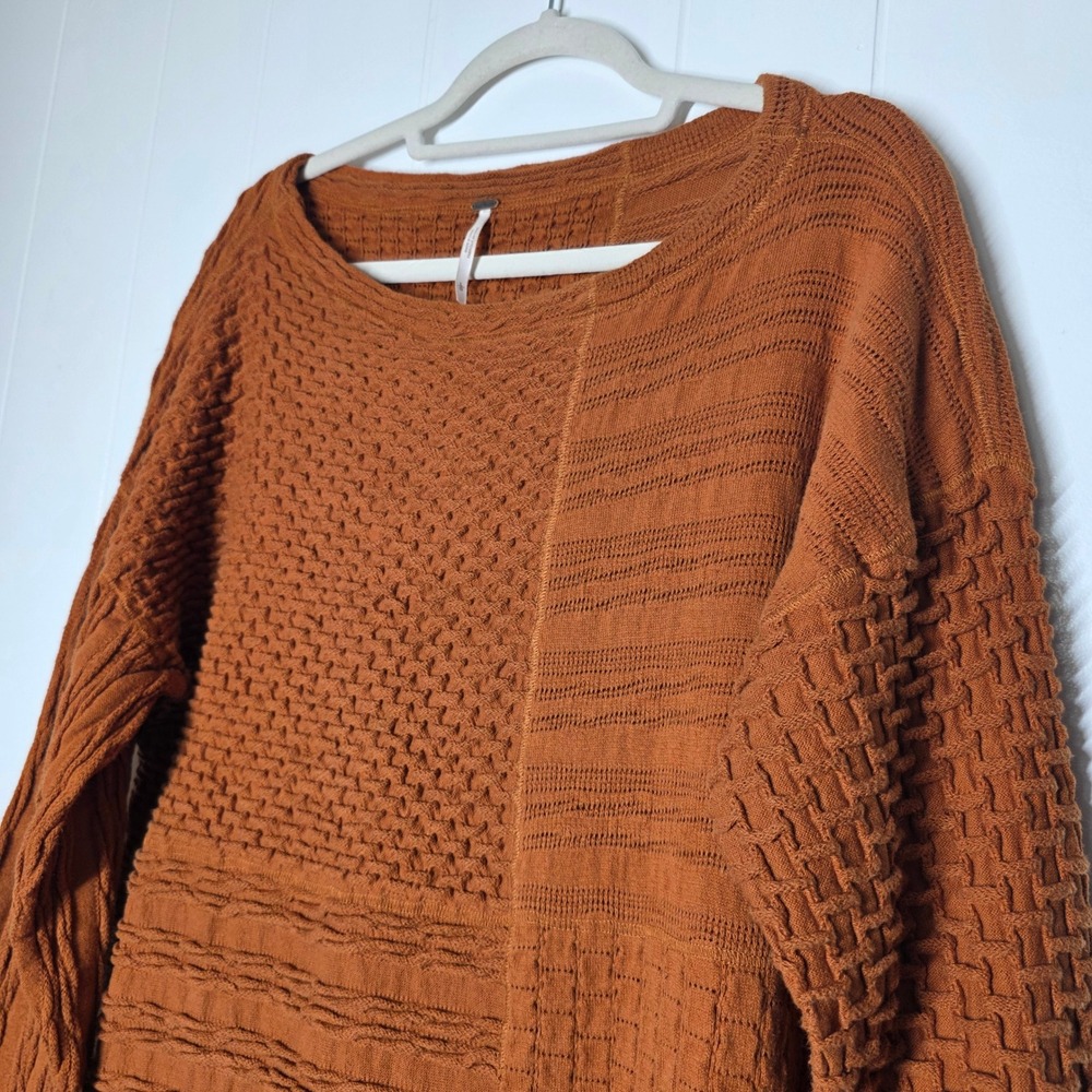Free People Shes A Keeper Textured Sweater Dress Rust Orange Boho Oversized L - Picture 10 of 14